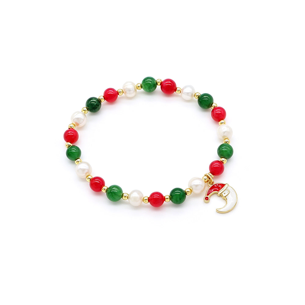 Handmade Customizable Natural Stone Beads Bracelet With Enamel Pendant