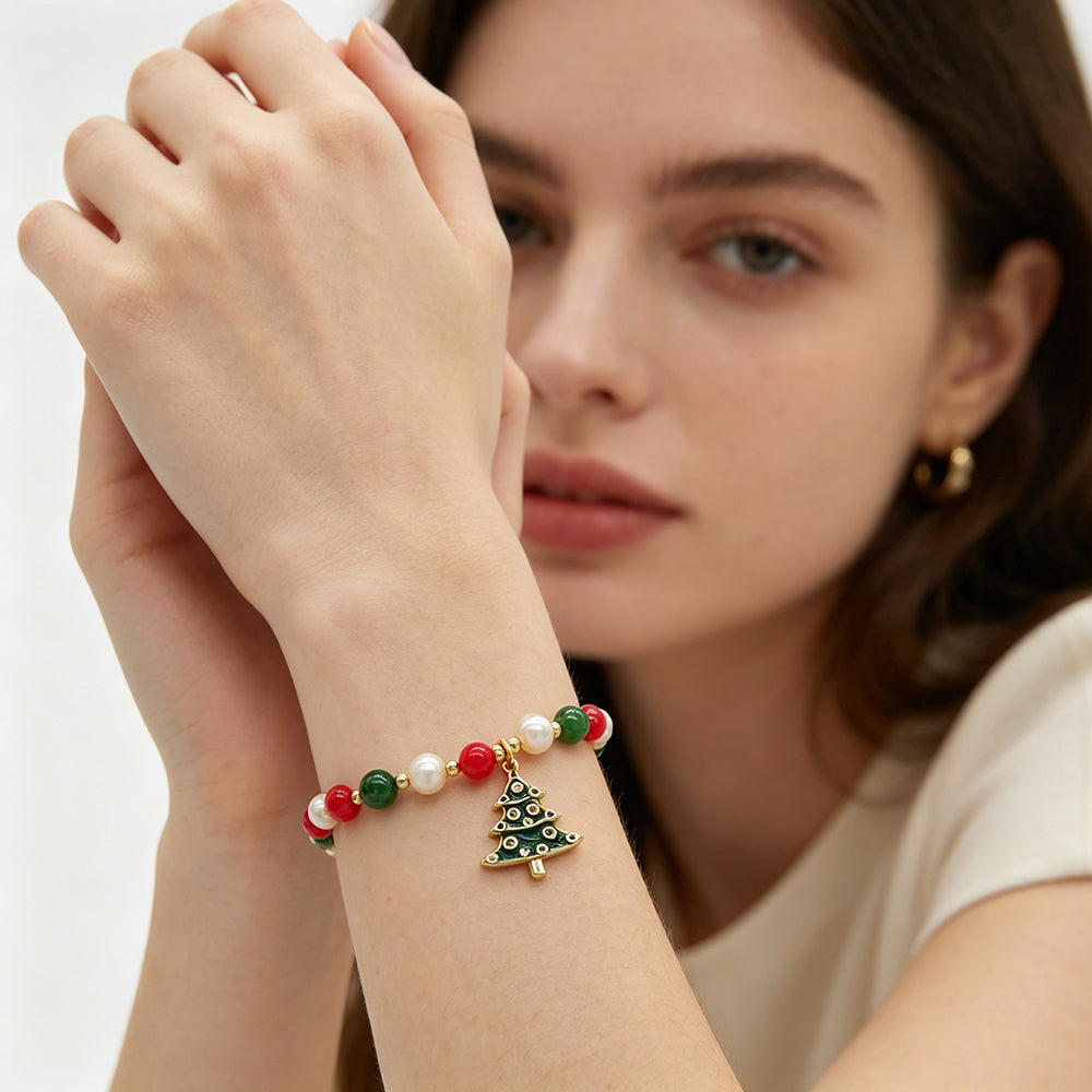 Handmade Customizable Natural Stone Beads Bracelet With Enamel Pendant