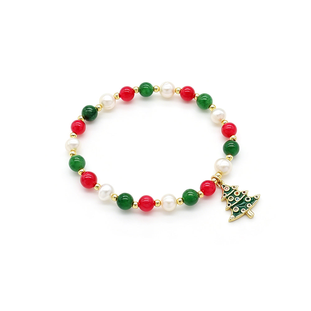 Handmade Customizable Natural Stone Beads Bracelet With Enamel Pendant