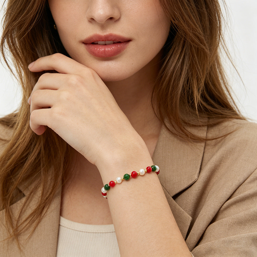 Handmade Customizable Natural Stone Beads Bracelet With Fresh Water Pearl