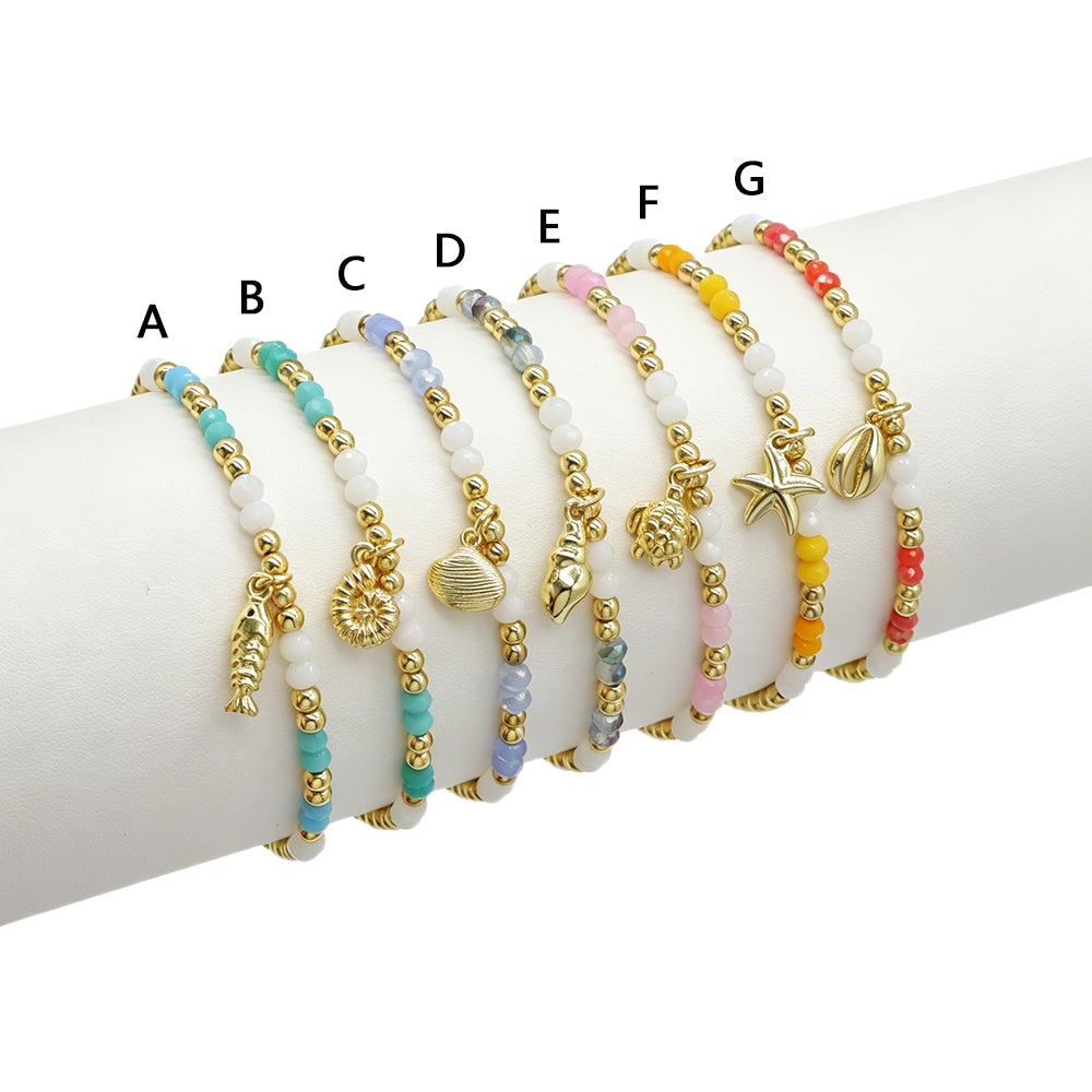 Colorful Handmade Glass Crystal Bracelet With Fish Conch Charm