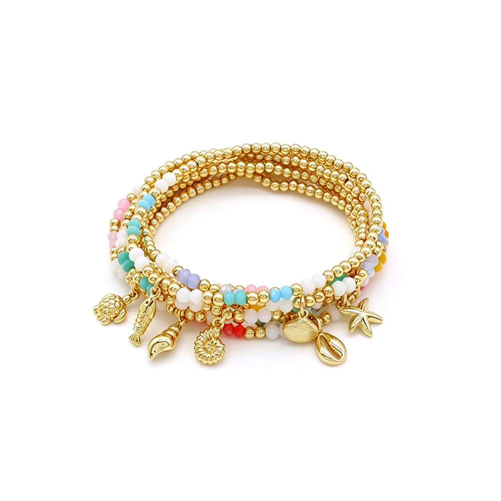 Colorful Handmade Glass Crystal Bracelet With Fish Conch Charm