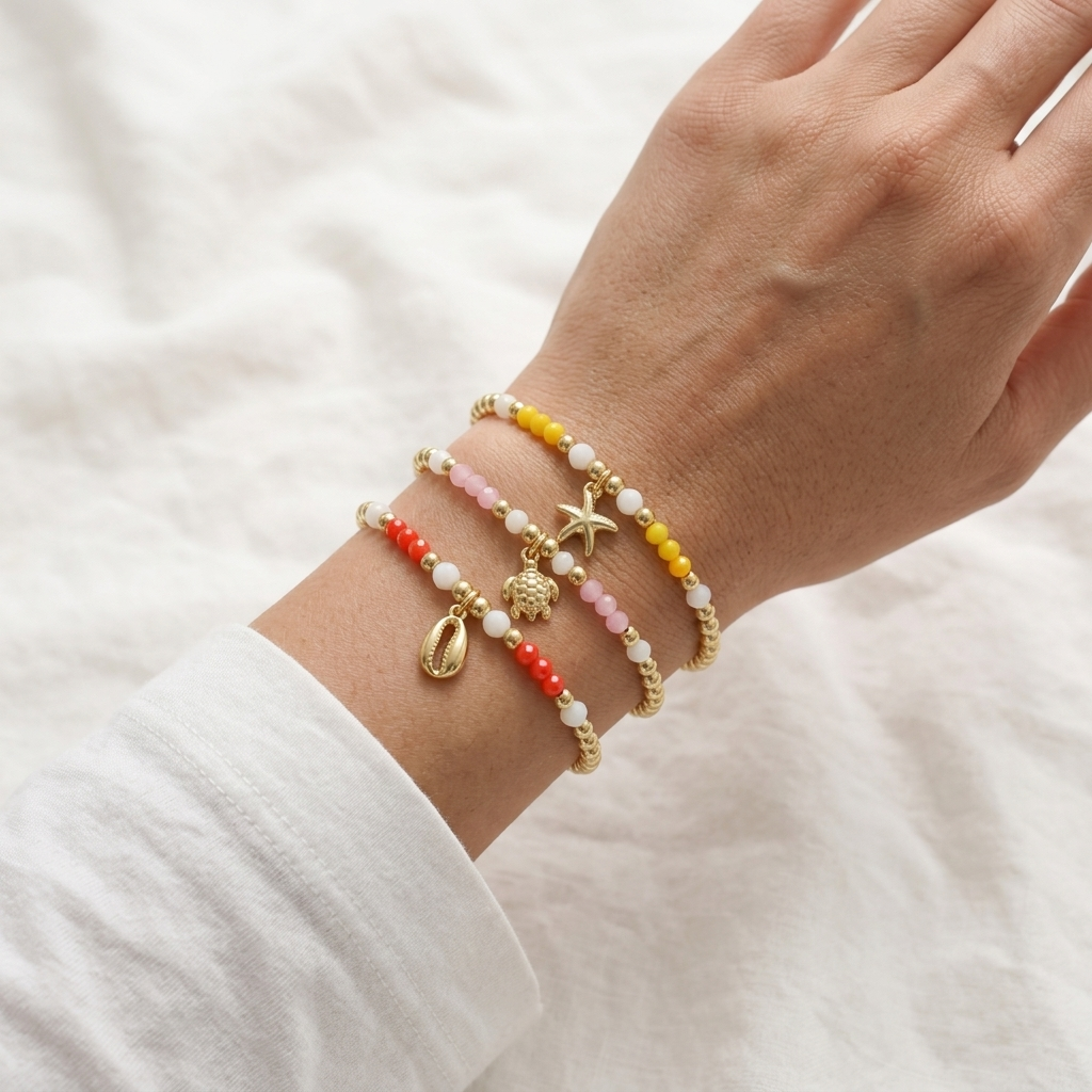 Colorful Handmade Glass Crystal Bracelet With Fish Conch Charm