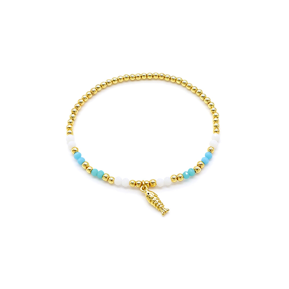 Colorful Handmade Glass Crystal Bracelet With Fish Conch Charm
