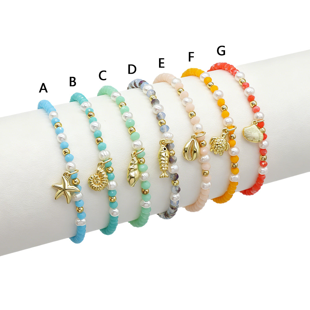 Colorful Handmade Glass Crystal Bracelet With Fish Conch Charm