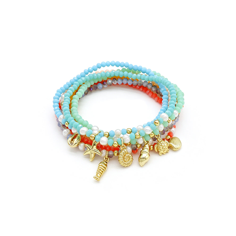 Colorful Handmade Glass Crystal Bracelet With Fish Conch Charm