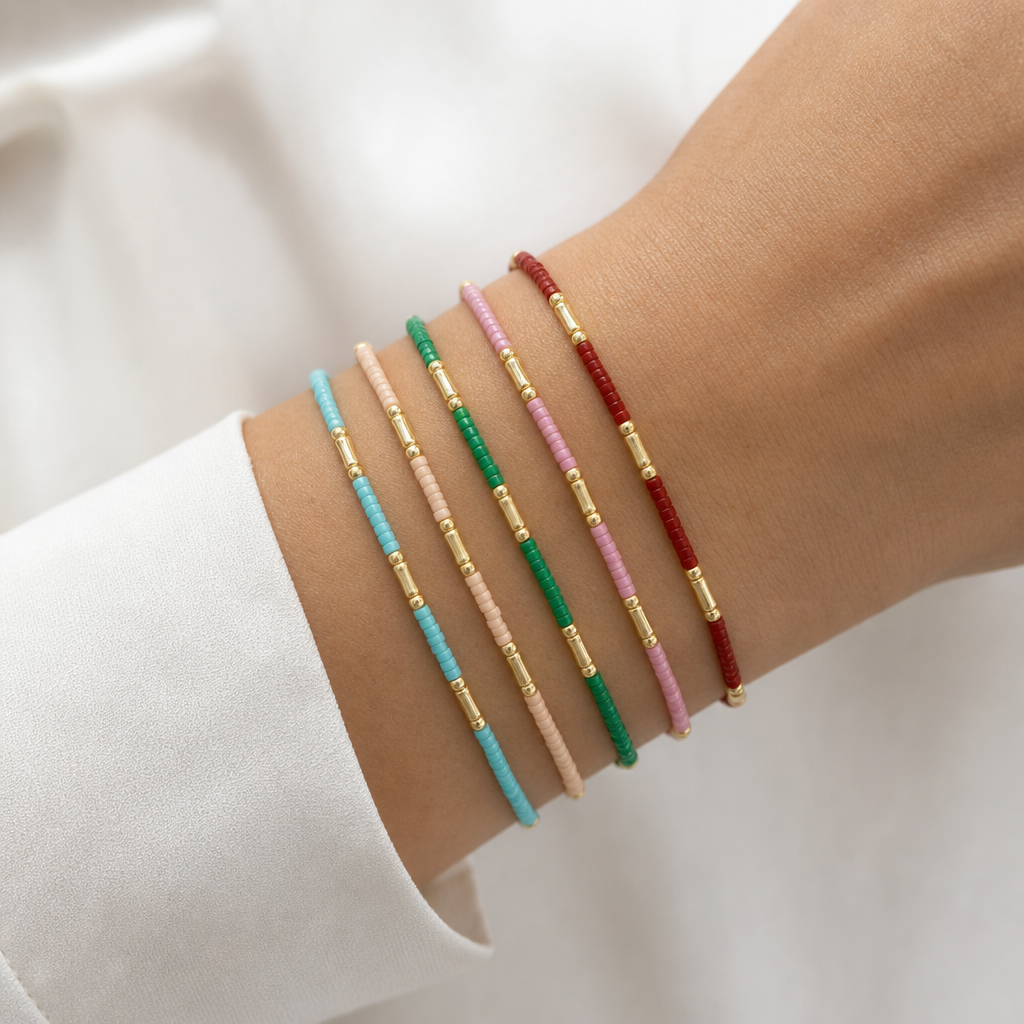 Handmade Multi-colour Miyuki Beads Elastic Bracelet Jewely Set