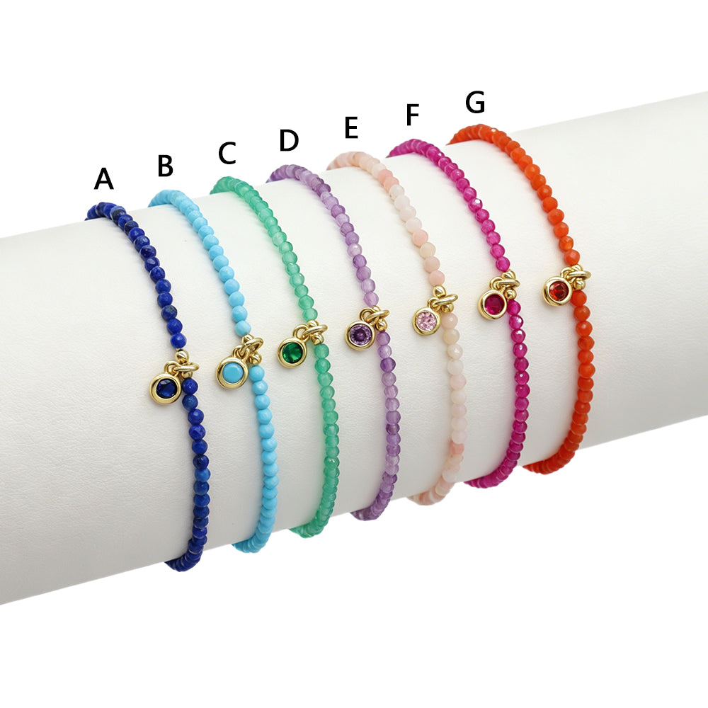 2mm Lapis Turquoise Green Agate Amethyst Stone Beads Bracelet With Brass Charm