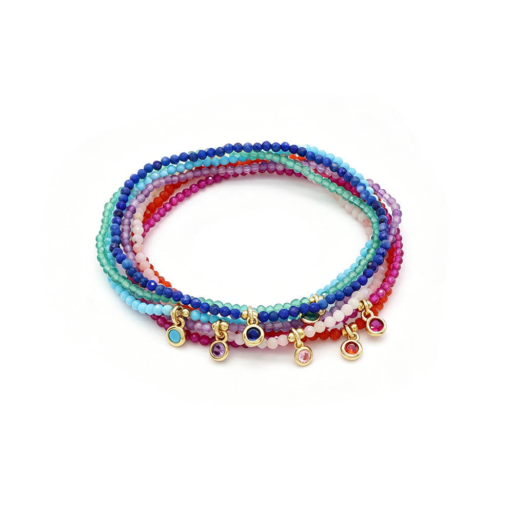 2mm Lapis Turquoise Green Agate Amethyst Stone Beads Bracelet With Brass Charm