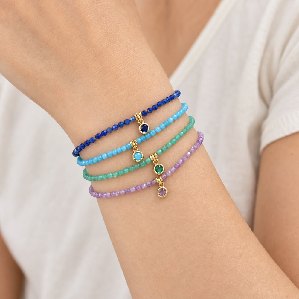 2mm Lapis Turquoise Green Agate Amethyst Stone Beads Bracelet With Brass Charm