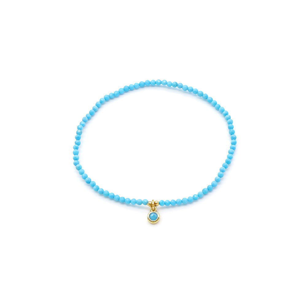 2mm Lapis Turquoise Green Agate Amethyst Stone Beads Bracelet With Brass Charm
