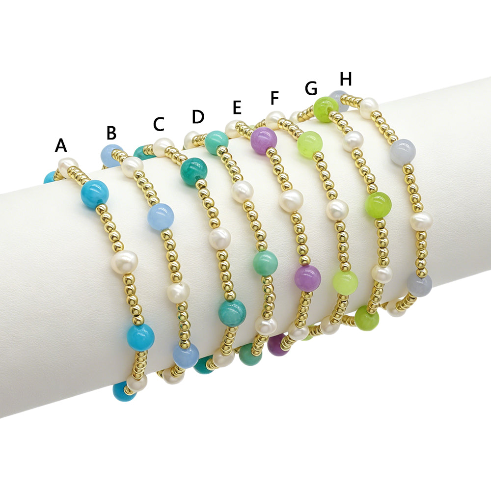 Handmade Smooth Round 6mm Dyed Colorful Natural Stone Fresh Water Pearl Bracelet
