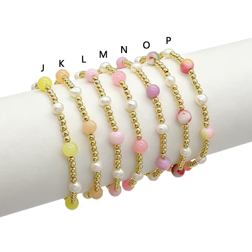 Handmade Smooth Round 6mm Dyed Colorful Natural Stone Fresh Water Pearl Bracelet