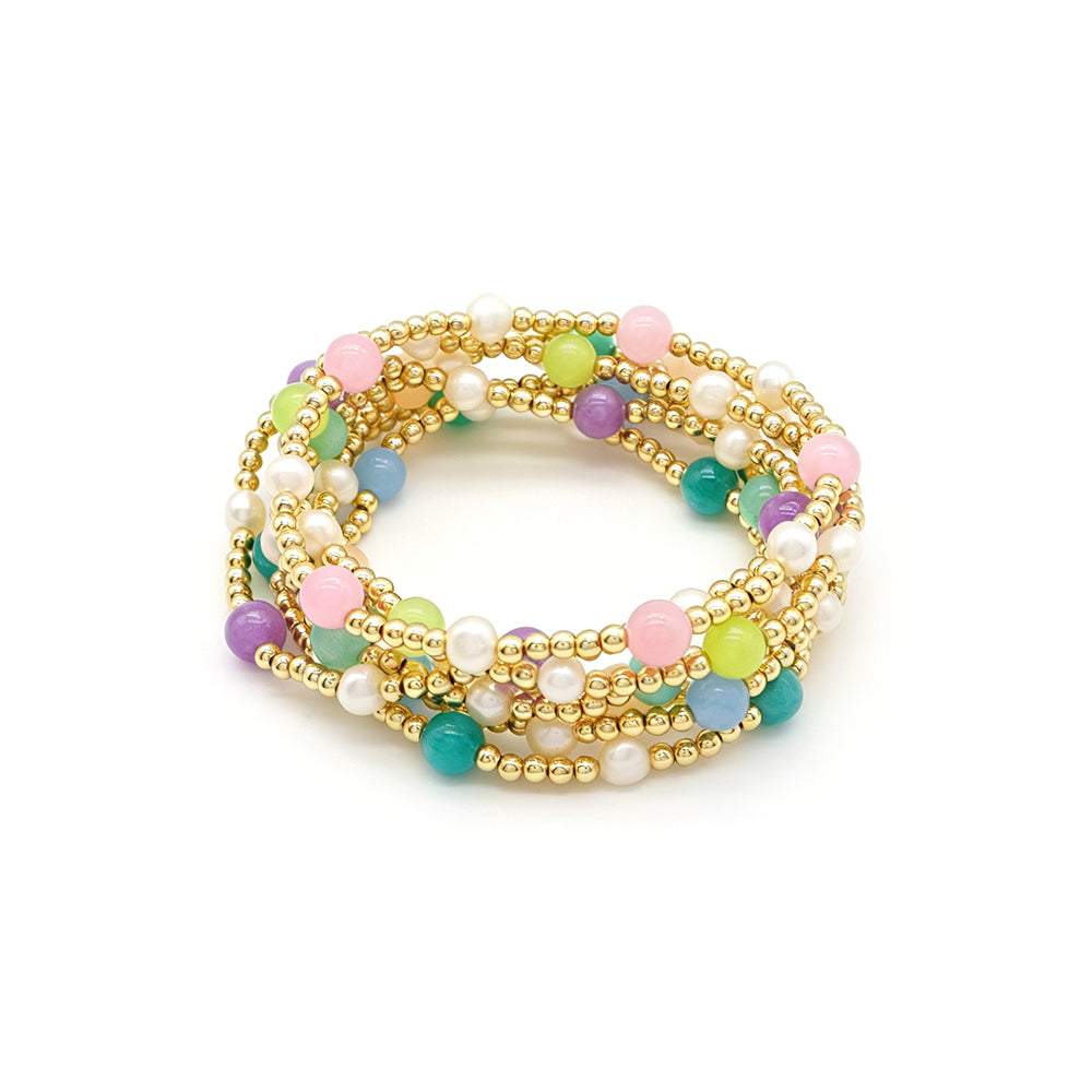 Handmade Smooth Round 6mm Dyed Colorful Natural Stone Fresh Water Pearl Bracelet