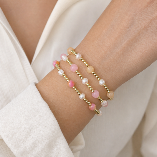 Handmade Smooth Round 6mm Dyed Colorful Natural Stone Fresh Water Pearl Bracelet
