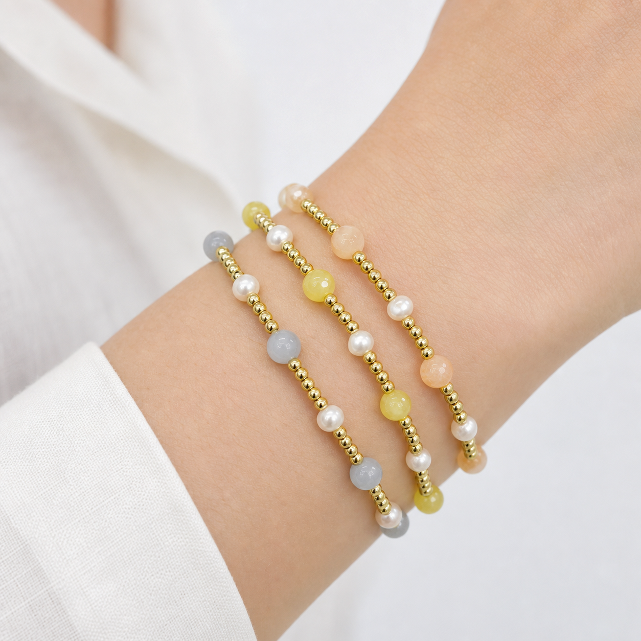 Handmade Smooth Round 6mm Dyed Colorful Natural Stone Fresh Water Pearl Bracelet