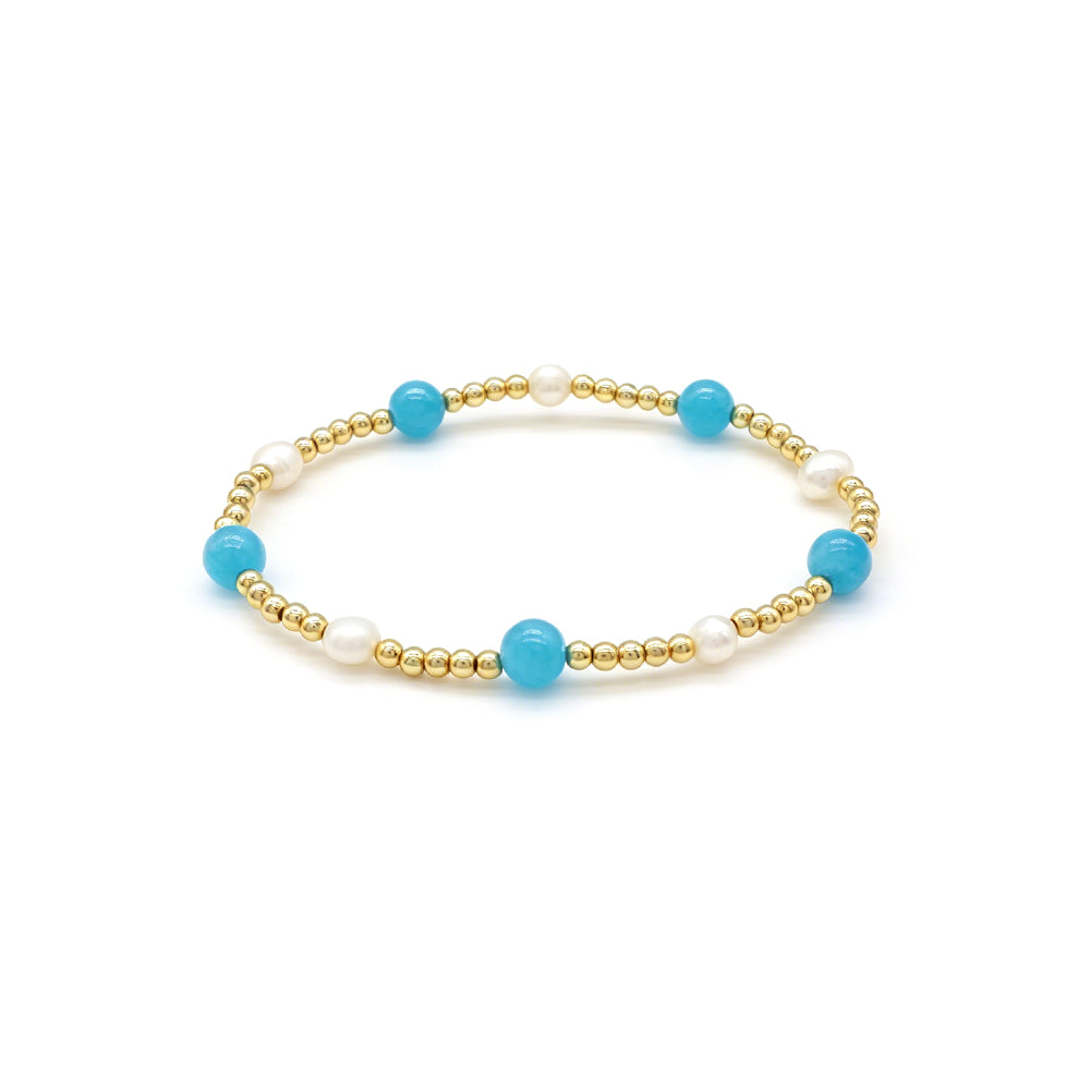 Handmade Smooth Round 6mm Dyed Colorful Natural Stone Fresh Water Pearl Bracelet