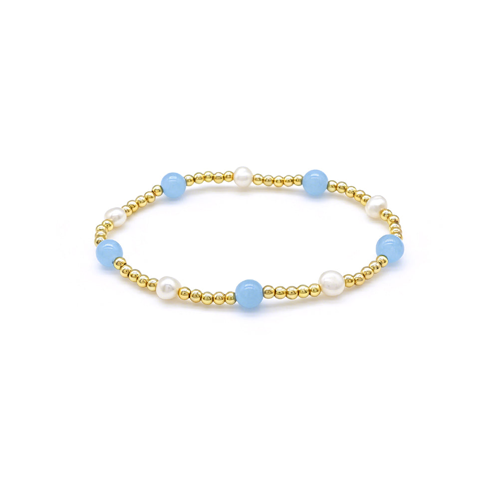 Handmade Smooth Round 6mm Dyed Colorful Natural Stone Fresh Water Pearl Bracelet