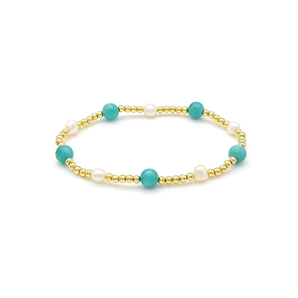 Handmade Smooth Round 6mm Dyed Colorful Natural Stone Fresh Water Pearl Bracelet