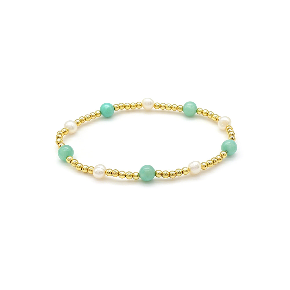 Handmade Smooth Round 6mm Dyed Colorful Natural Stone Fresh Water Pearl Bracelet