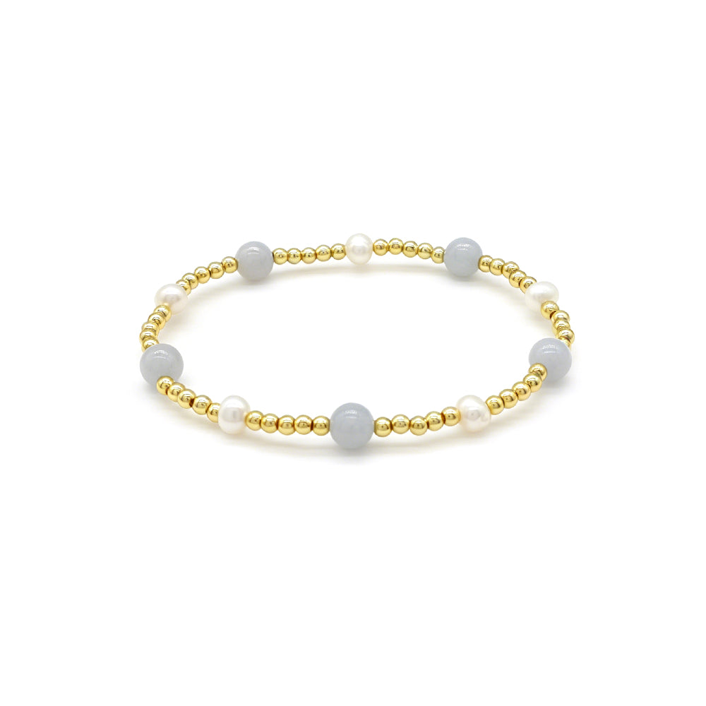 Handmade Smooth Round 6mm Dyed Colorful Natural Stone Fresh Water Pearl Bracelet