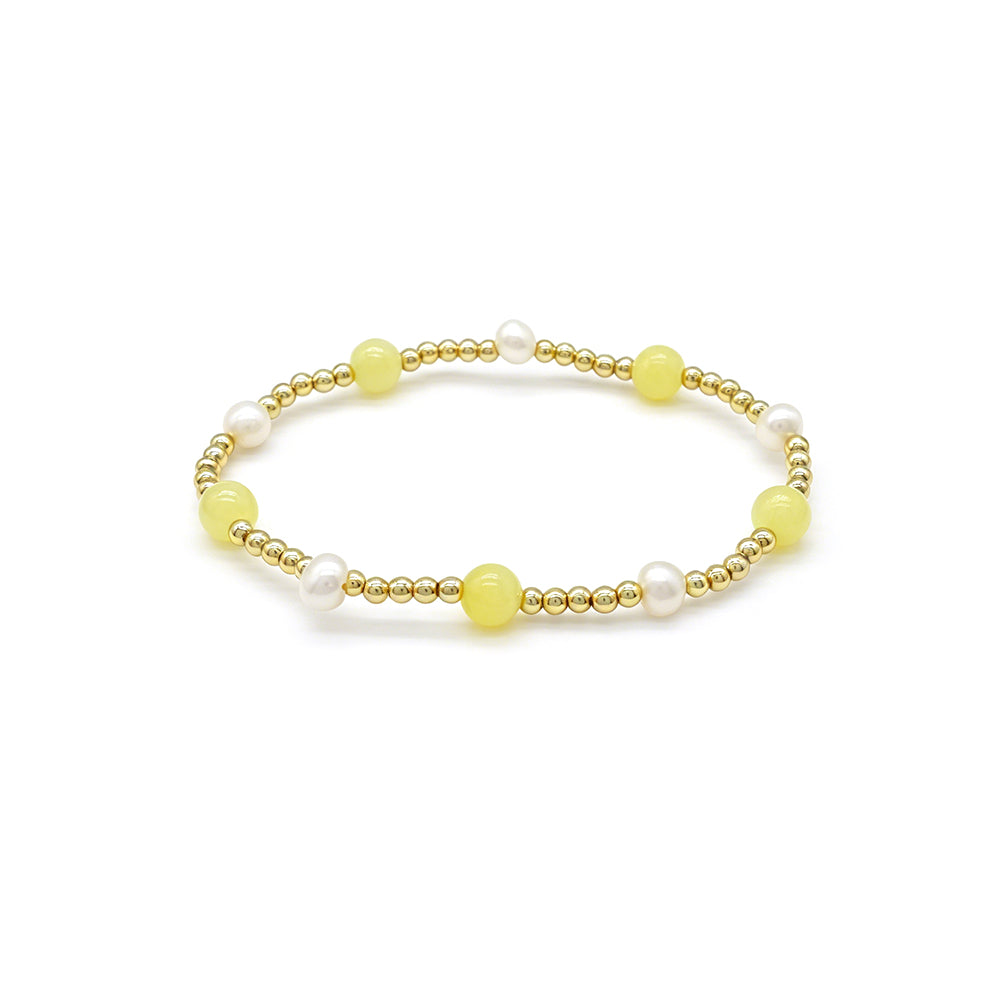Handmade Smooth Round 6mm Dyed Colorful Natural Stone Fresh Water Pearl Bracelet