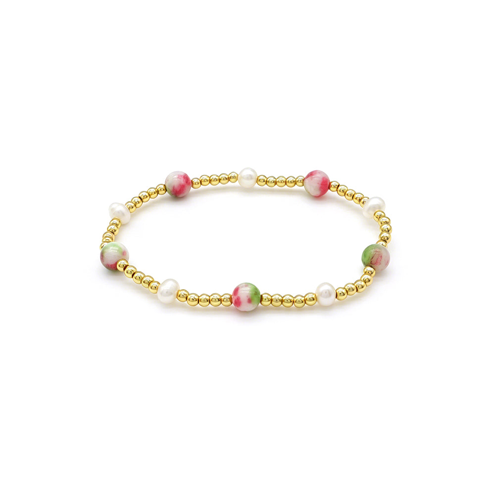 Handmade Smooth Round 6mm Dyed Colorful Natural Stone Fresh Water Pearl Bracelet