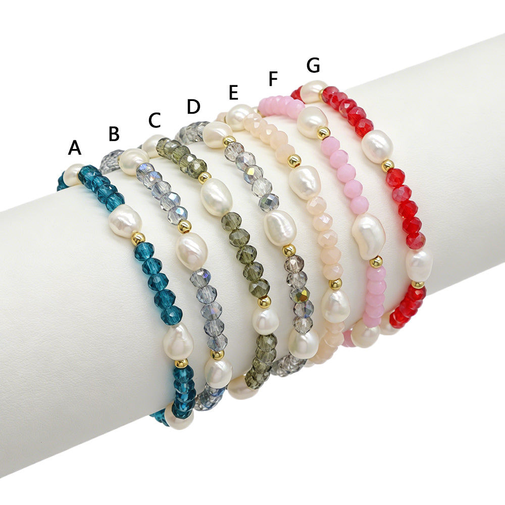 Colorful Handmade 4mm Glass Crystal Fresh Water Pearl Bracelet