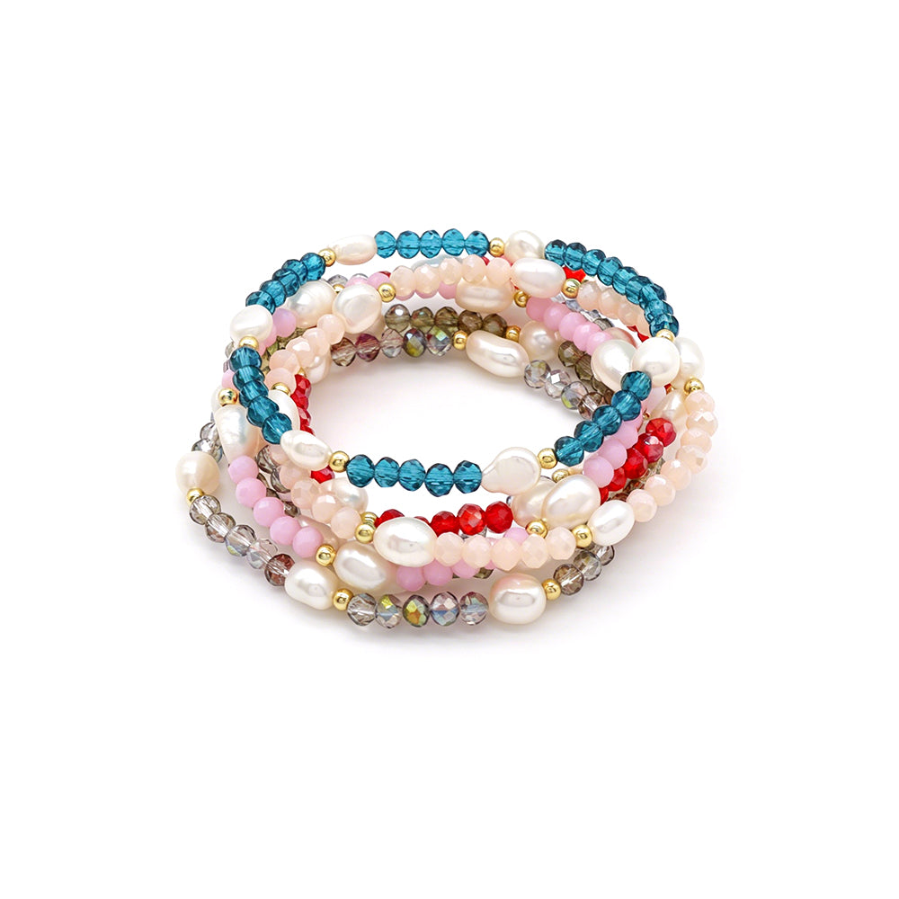 Colorful Handmade 4mm Glass Crystal Fresh Water Pearl Bracelet
