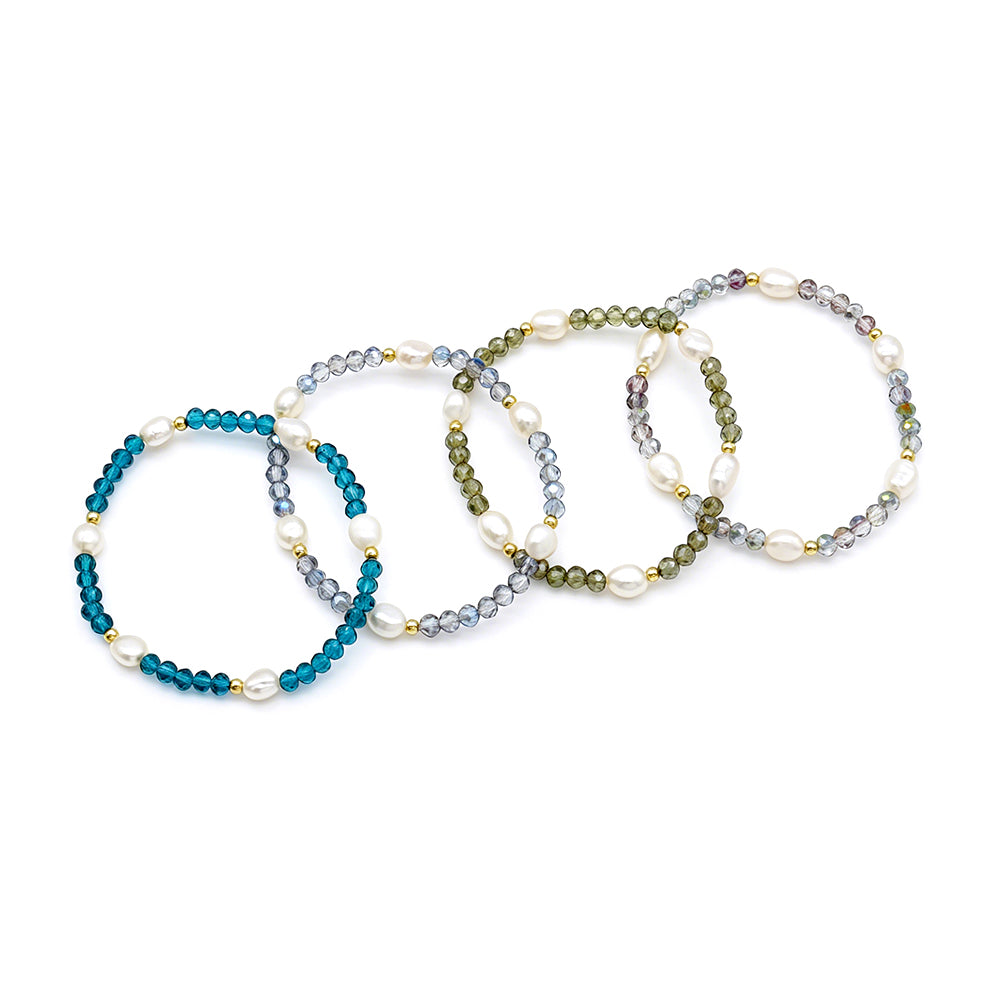 Colorful Handmade 4mm Glass Crystal Fresh Water Pearl Bracelet