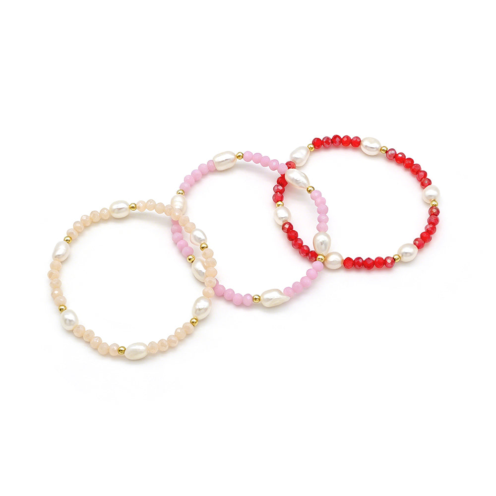 Colorful Handmade 4mm Glass Crystal Fresh Water Pearl Bracelet