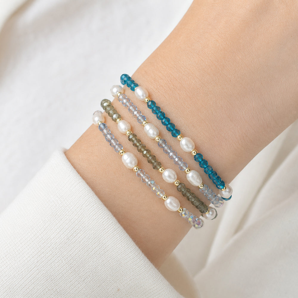 Colorful Handmade 4mm Glass Crystal Fresh Water Pearl Bracelet
