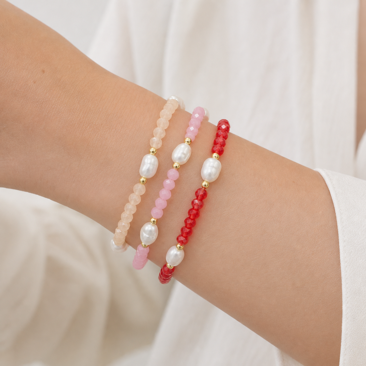 Colorful Handmade 4mm Glass Crystal Fresh Water Pearl Bracelet