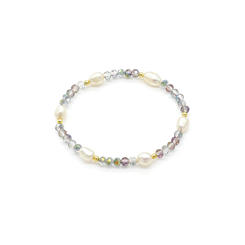 Colorful Handmade 4mm Glass Crystal Fresh Water Pearl Bracelet