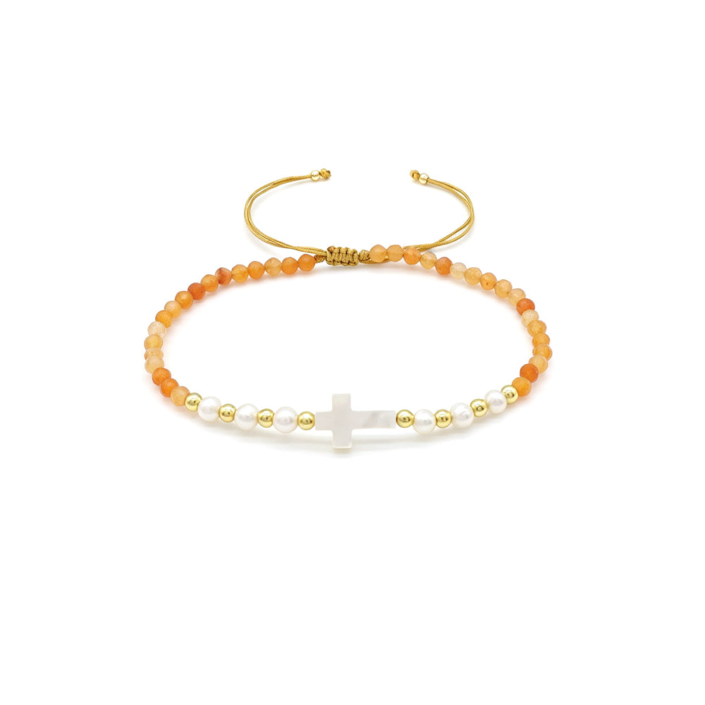 Hand-woven Natural Stone Tourmaline Amazonite Blue Apatite Beads Bracelet With Shell Cross Charm