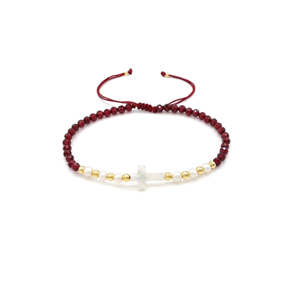 Hand-woven Natural Stone Tourmaline Amazonite Blue Apatite Beads Bracelet With Shell Cross Charm
