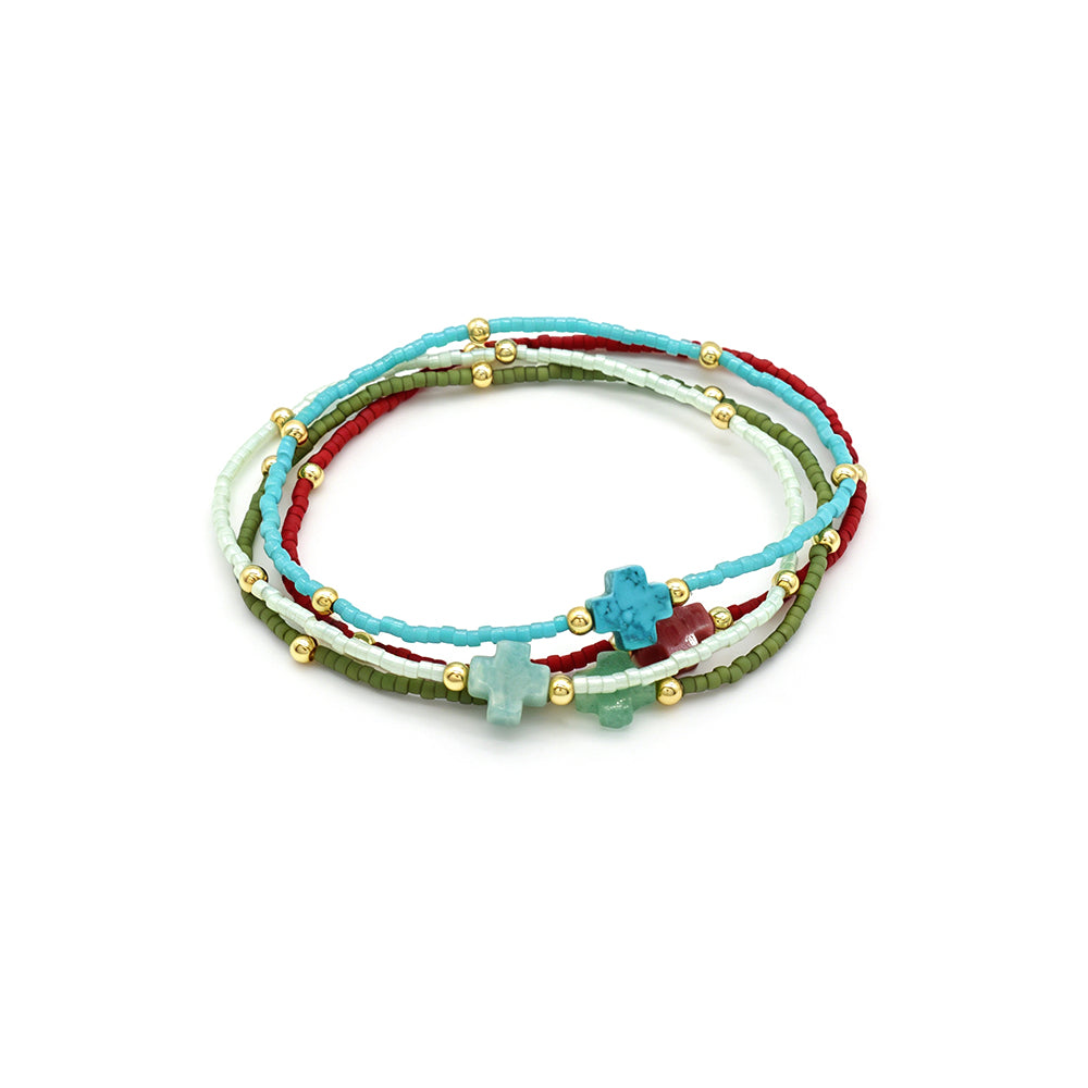 Handmade Natural Stone Cross Charm Miyuki Beads Bracelet