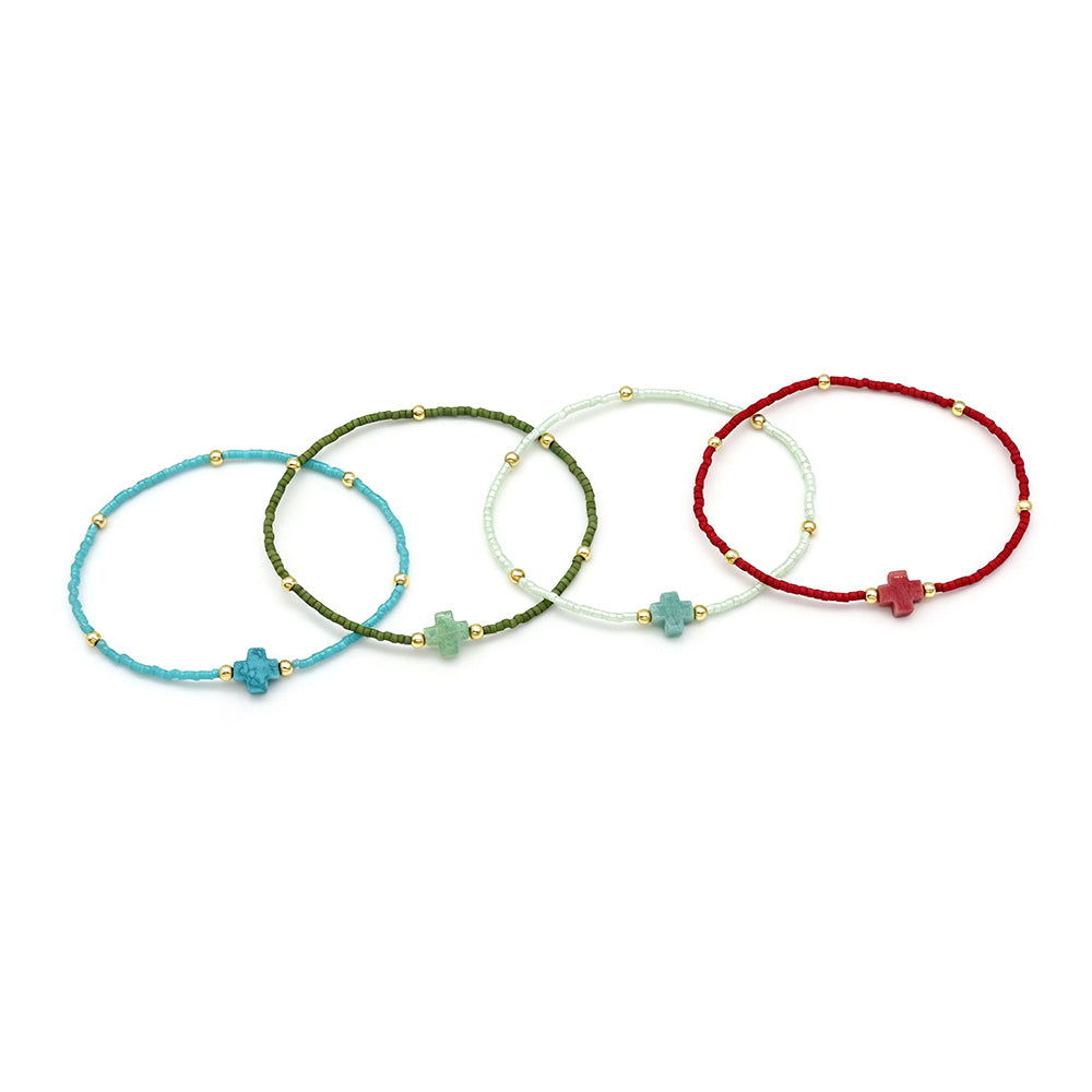 Handmade Natural Stone Cross Charm Miyuki Beads Bracelet