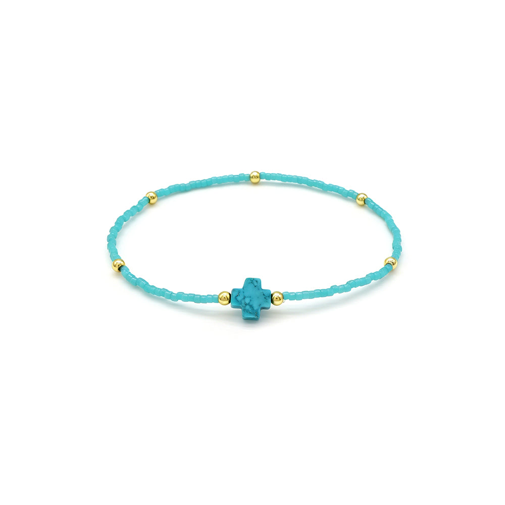 Handmade Natural Stone Cross Charm Miyuki Beads Bracelet