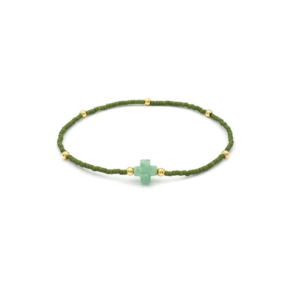 Handmade Natural Stone Cross Charm Miyuki Beads Bracelet