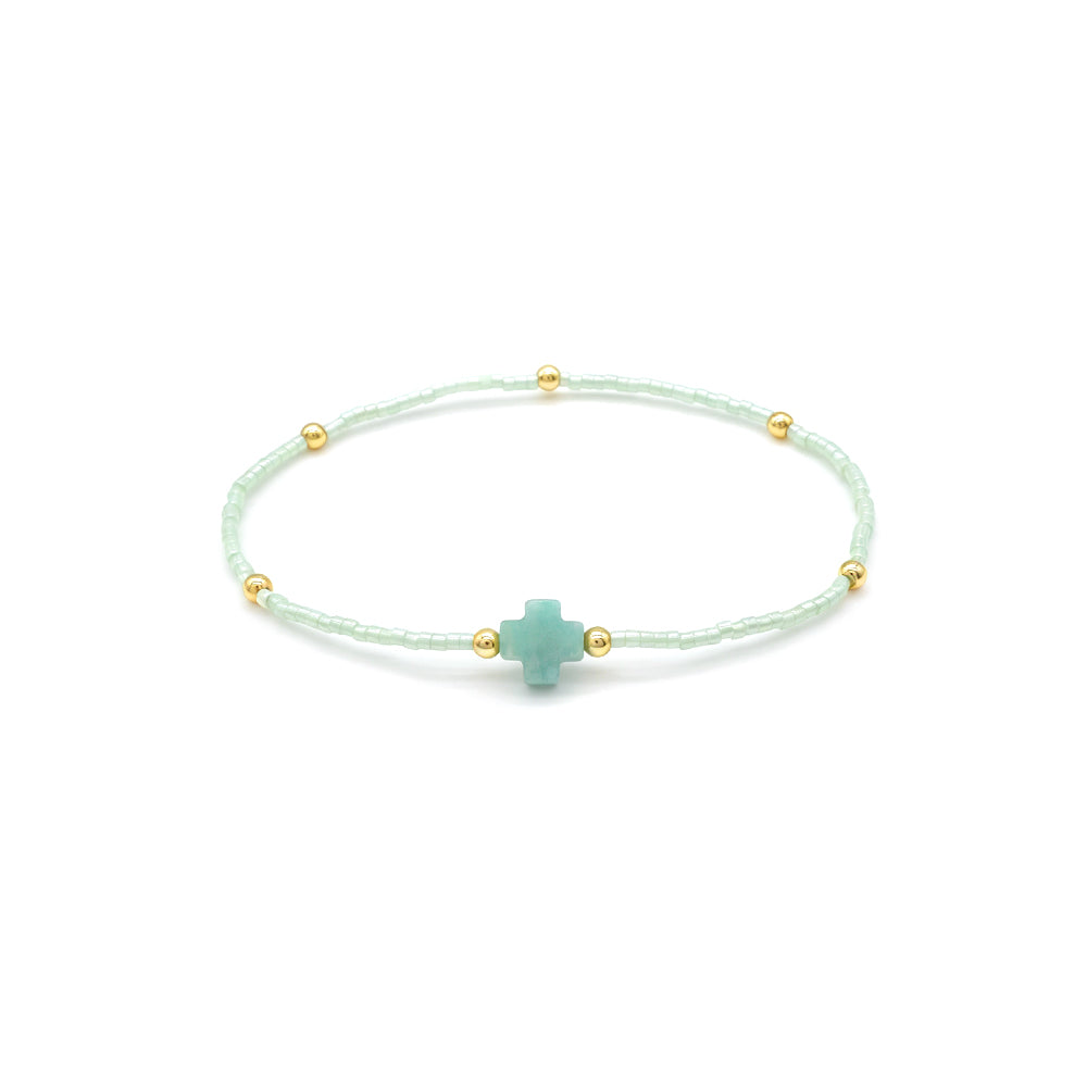 Handmade Natural Stone Cross Charm Miyuki Beads Bracelet