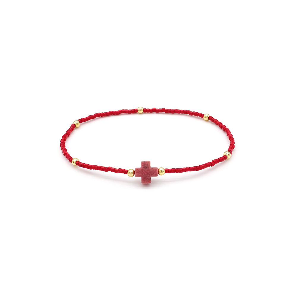 Handmade Natural Stone Cross Charm Miyuki Beads Bracelet