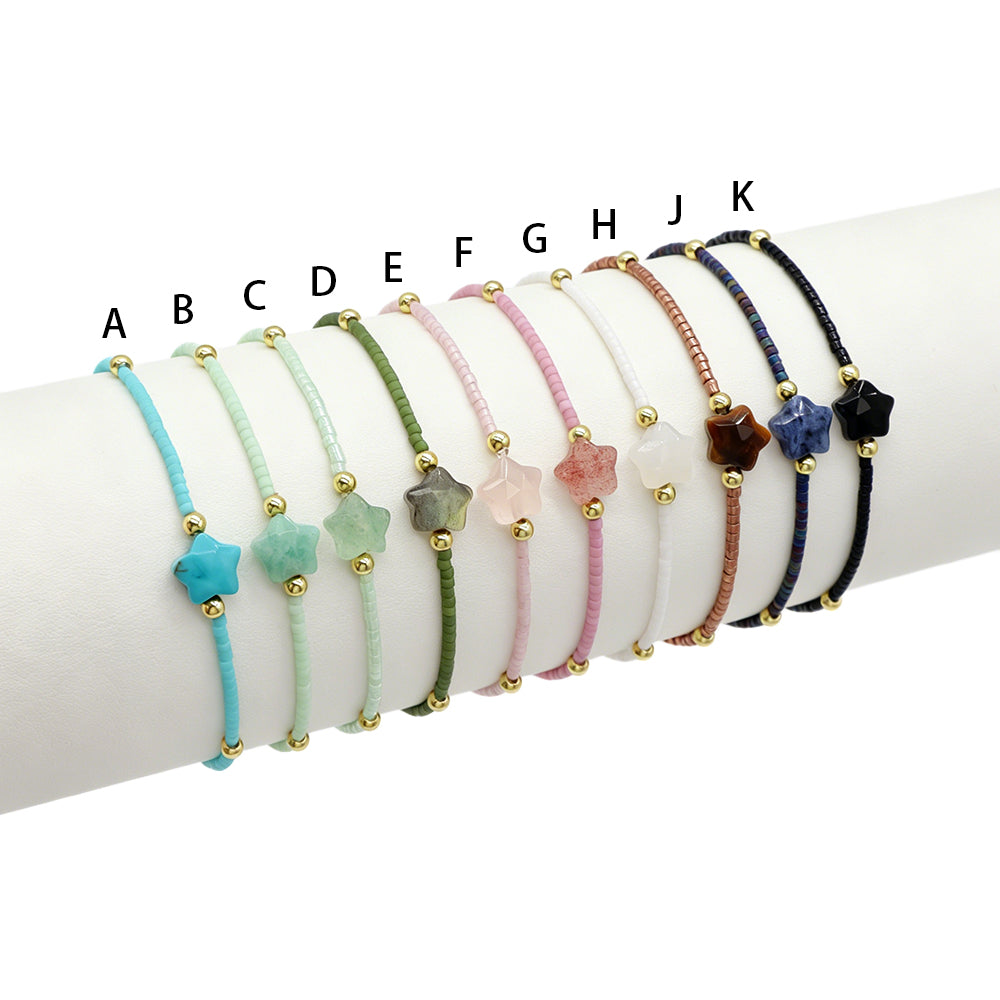 Handmade Natural Stone Star Charm Miyuki Beads Bracelet