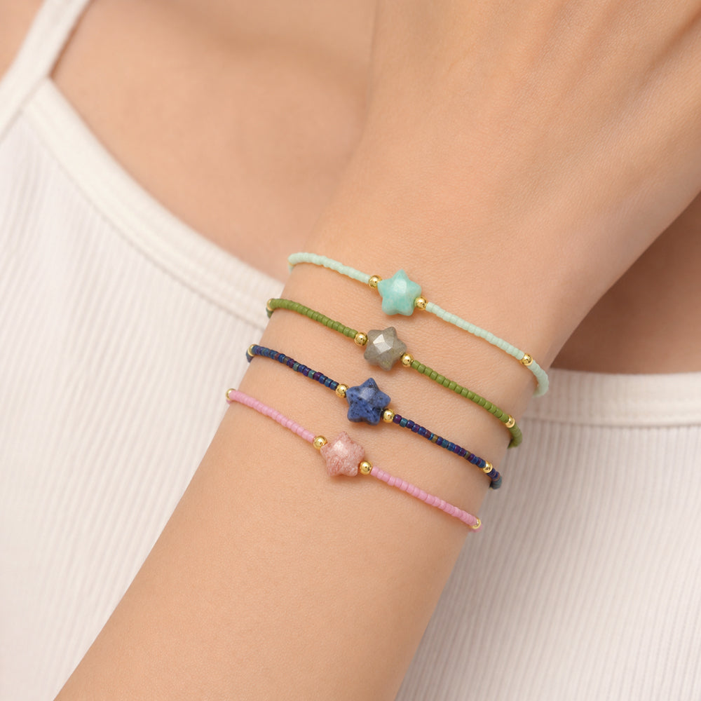 Handmade Natural Stone Star Charm Miyuki Beads Bracelet