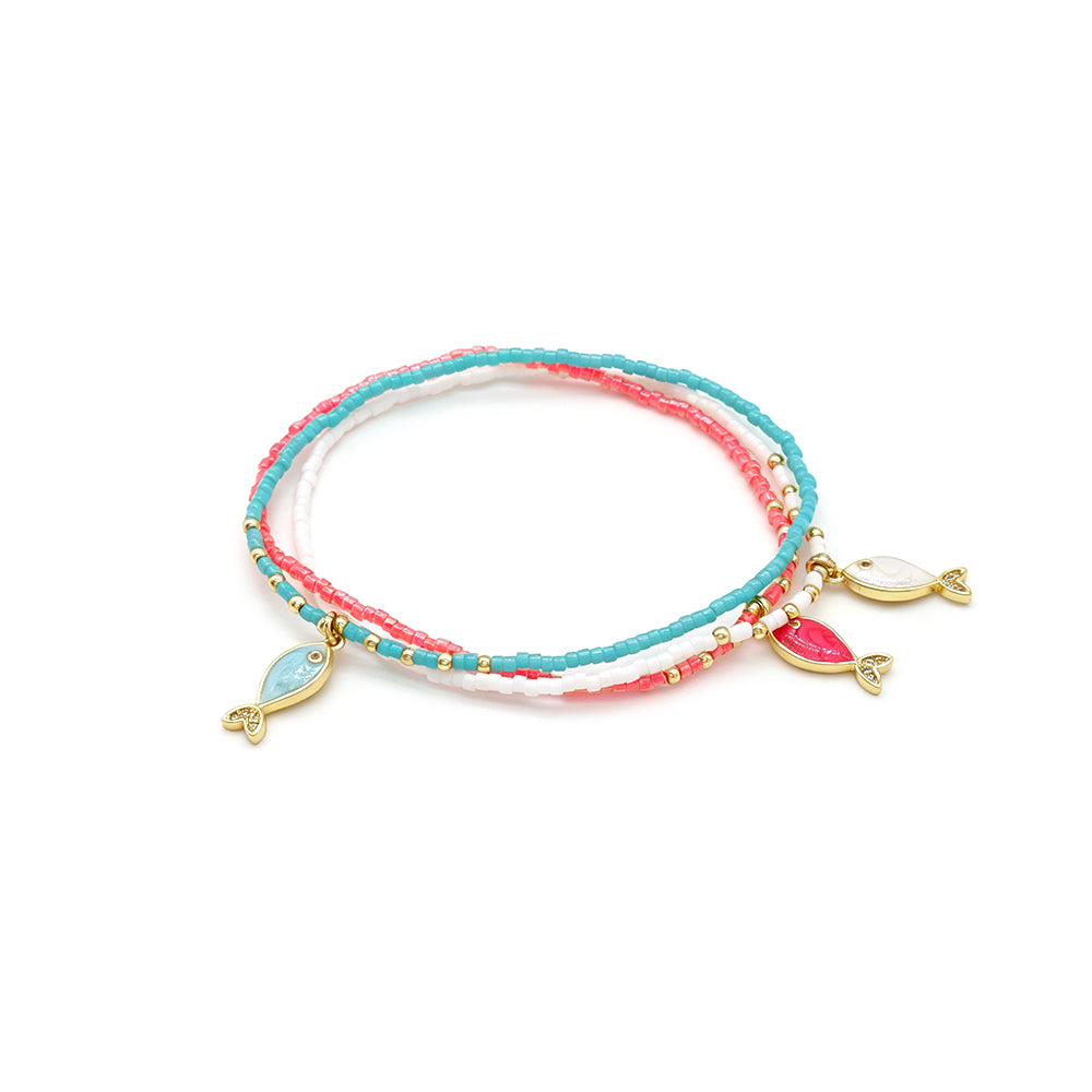 Handmade Brass Enamel Fish Pendant Miyuki Beads Elastic Bracelet