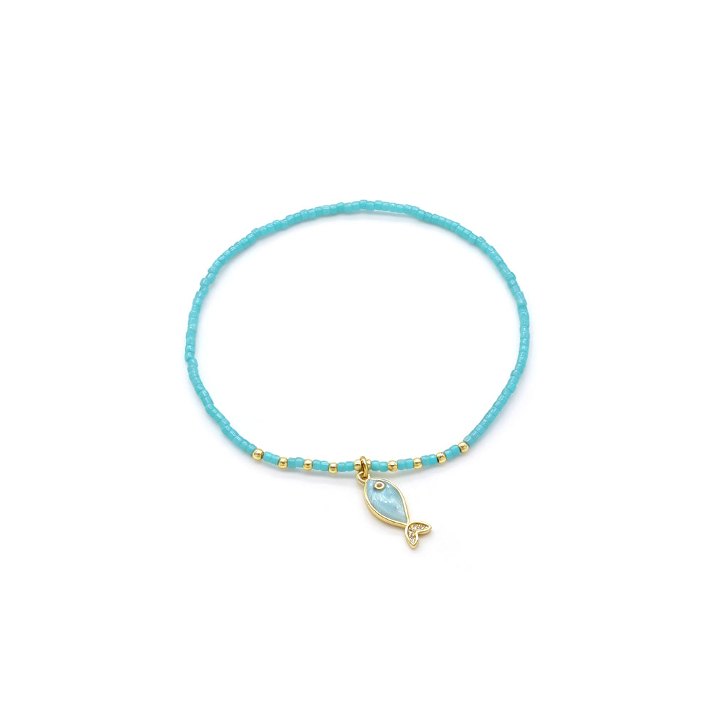 Handmade Brass Enamel Fish Pendant Miyuki Beads Elastic Bracelet