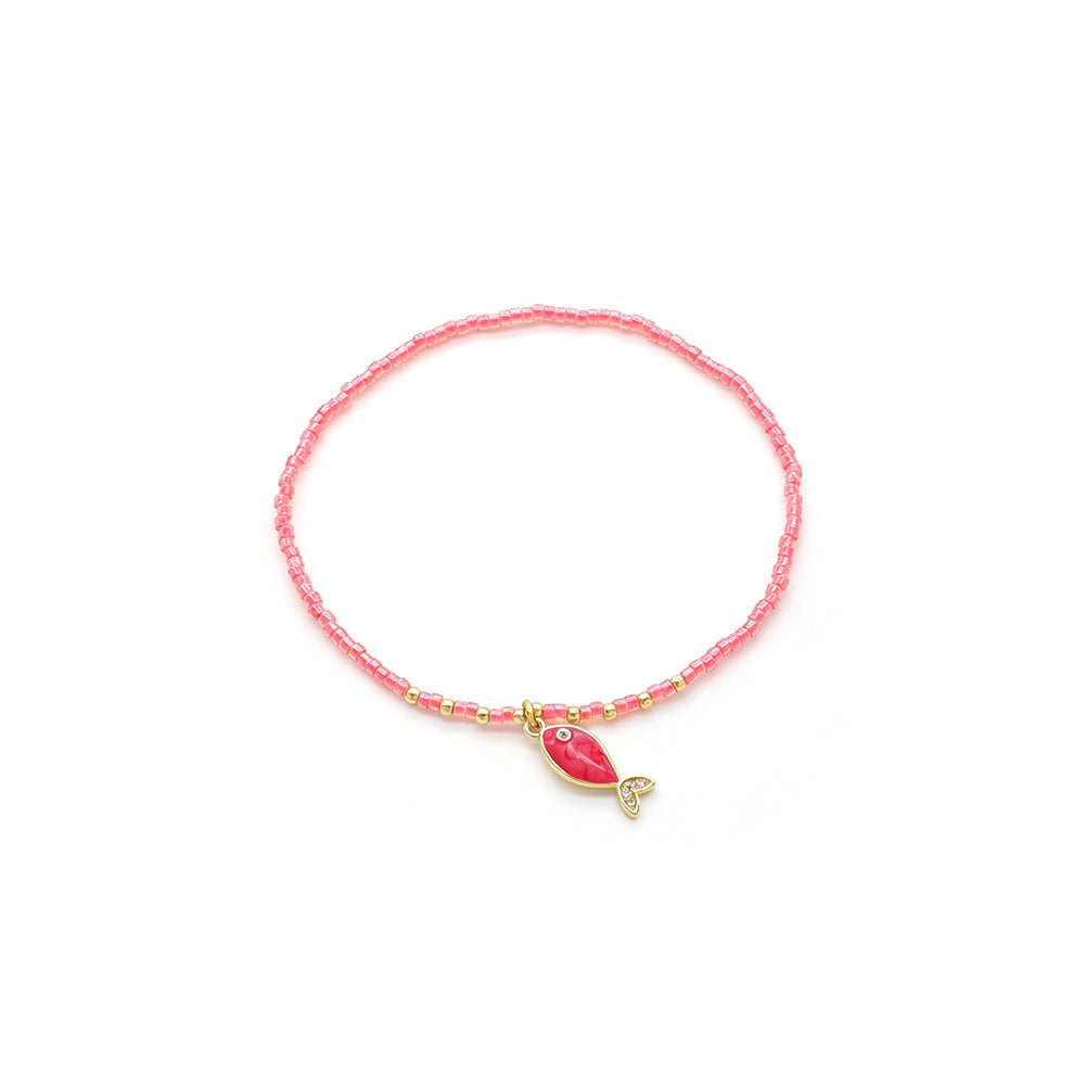 Handmade Brass Enamel Fish Pendant Miyuki Beads Elastic Bracelet