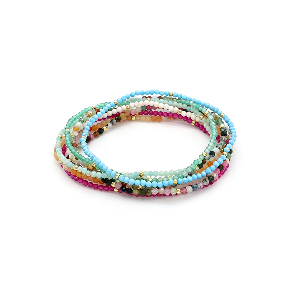2mm Turquoise Green Agate Amazonite Tourmaline Stone Beads Elastic Bracelet