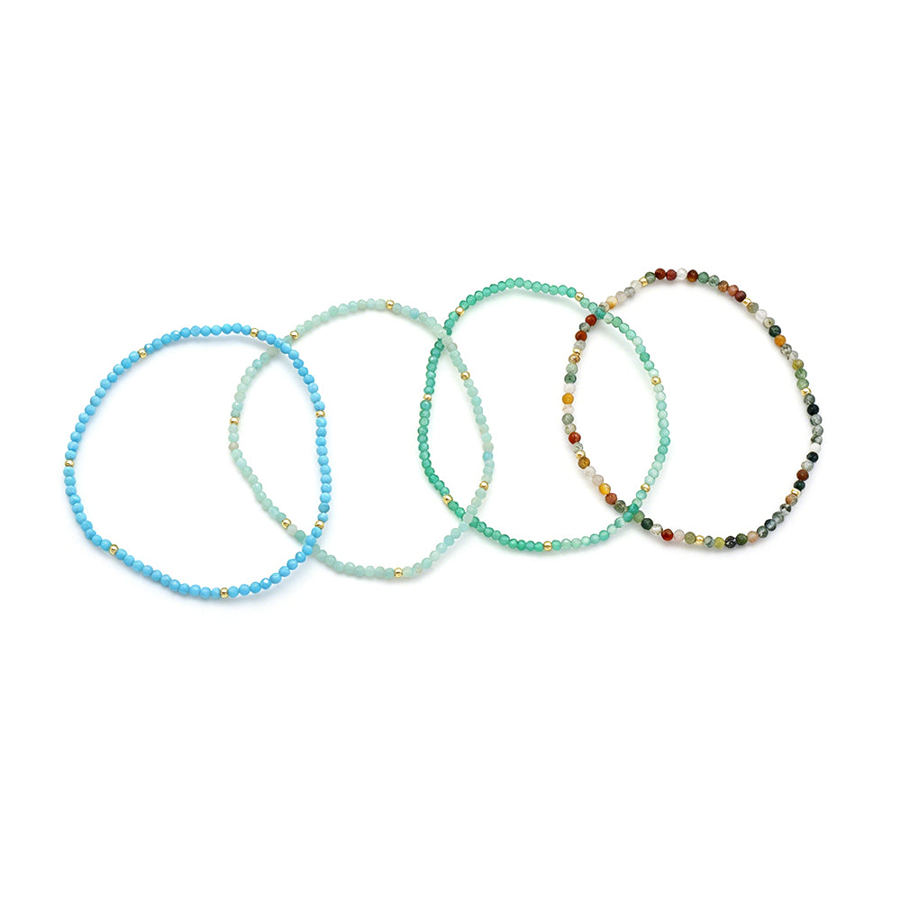 2mm Turquoise Green Agate Amazonite Tourmaline Stone Beads Elastic Bracelet