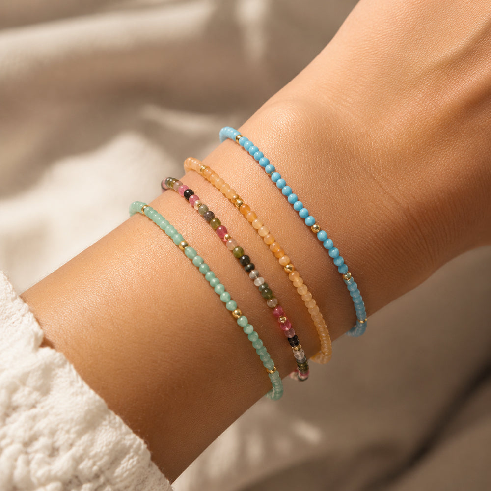 2mm Turquoise Green Agate Amazonite Tourmaline Stone Beads Elastic Bracelet
